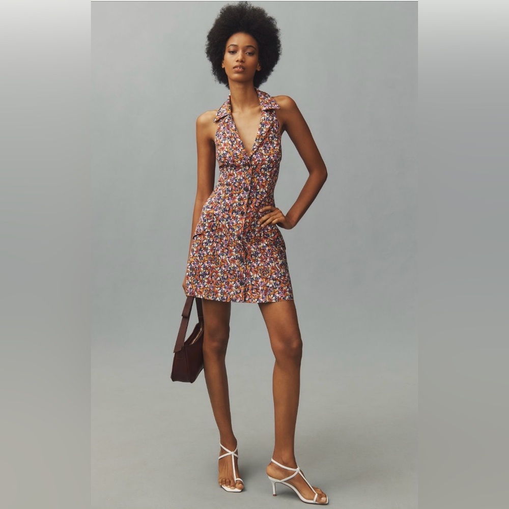Anthropology Maeve The Amelia Collared Mini Dress Floral Halter Size M NWT